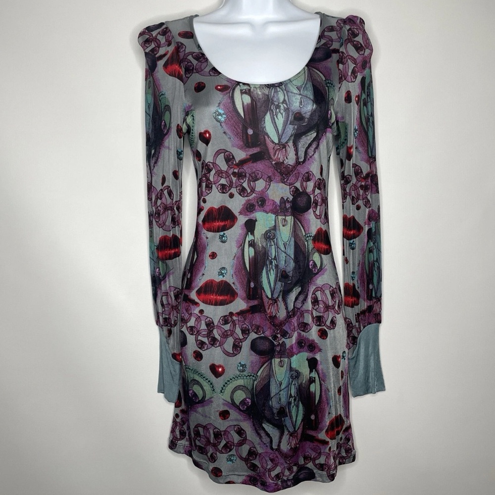 Custo Barcelona Sheer Graphic Long Sleeve Mini Dress - NWOT